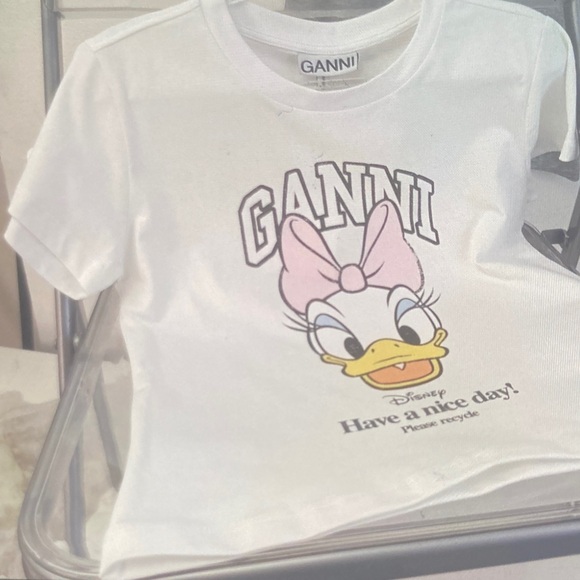 Ganni Tops - Ganni White Tee with Pink and Yellow Design
